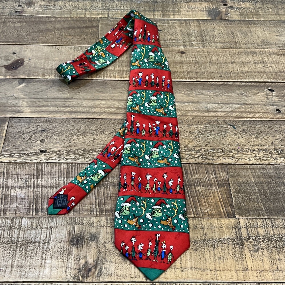 Vintage 1994 Dr. Seuss Grinch Tie 100% Silk Christmas Necktie